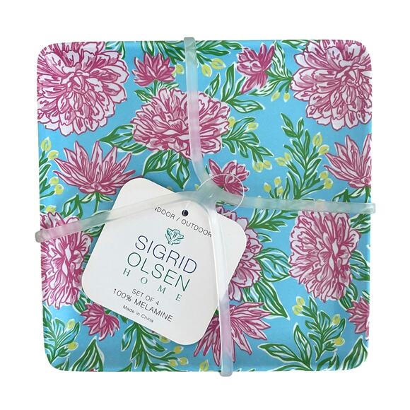 Sigrid Olsen Floral Melamine Appetizer Plates 6in Square Pop of Color 4pc NEW - Picture 11 of 16